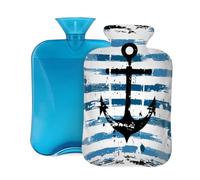 Mexpekil Bouillotte aquarelle à rayures bleues et blanches avec housse, sac d'eau chaude en PVC de 2 L pour soulager la douleur, les pieds, le dos, la chaleur