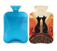 Mexpekil Bouillotte Art Ethnique Deux Chats avec Housse, 2L PVC Bouillotte pour Soulager la Douleur, Pieds, Dos et Chaleur