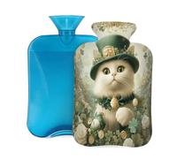 Mexpekil Bouillotte avec housse en flanelle douce de 2 L - Grande bouillotte pour soulager la douleur - Mains chaudes, pieds et corps - Cadeau idéal pour adultes et enfants - Motif chat mignon et