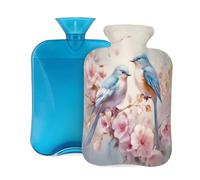 Mexpekil Bouillotte avec housse en flanelle douce de 2 L - Grande bouillotte pour soulager la douleur - Mains chaudes, pieds et corps - Cadeau idéal pour adultes et enfants - Motif oiseaux et fleurs