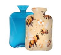 Mexpekil Bouillotte avec housse en flanelle douce de 2 L - Grande bouillotte pour soulager la douleur - Mains chaudes, pieds et corps - Cadeau idéal pour adultes et enfants (marguerite d'abeille jaune