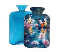 Mexpekil Bouillotte avec housse en flanelle douce de 2 L - Grande bouillotte pour soulager la douleur - Mains chaudes, pieds et corps - Cadeau idéal pour adultes et enfants - Motif papillon et fleurs