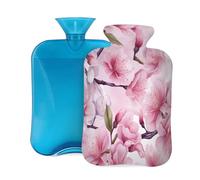 Mexpekil Bouillotte avec housse en flanelle douce de 2 L - Grande bouillotte pour soulager la douleur - Mains chaudes, pieds et corps - Cadeau idéal pour adultes et enfants - Branche de fleurs de