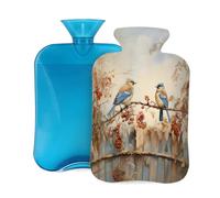 Mexpekil Bouillotte avec housse en flanelle douce de 2 L - Grande bouillotte pour soulager la douleur - Mains chaudes, pieds et corps - Cadeau idéal pour adultes et enfants - Motif oiseaux et arbre en