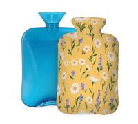 Mexpekil Bouillotte avec housse en flanelle douce de 2 L - Grande bouillotte pour soulager la douleur - Mains chaudes, pieds et corps - Cadeau idéal pour adultes et enfants - Petites marguerites