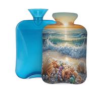 Mexpekil Bouillotte avec housse en flanelle douce de 2 L - Grande bouillotte pour soulager la douleur - Mains chaudes, pieds et corps - Cadeau idéal pour adultes et enfants (vagues nacrées)