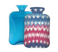 Mexpekil Bouillotte avec housse en flanelle douce de 2 L - Grande bouillotte pour soulager la douleur - Mains chaudes, pieds et corps - Cadeau idéal pour adultes et enfants - Motif étoiles rouges et