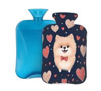Mexpekil Bouillotte avec housse en flanelle douce de 2 L - Grande bouillotte pour soulager la douleur - Mains chaudes, pieds et corps - Cadeau idéal pour adultes et enfants - Motif cœur de chien