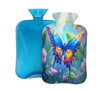 Mexpekil Bouillotte avec housse en flanelle douce de 2 L - Grande bouillotte pour soulager la douleur - Mains chaudes, pieds et corps - Cadeau idéal pour adultes et enfants - Motif papillon et fleurs