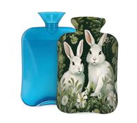 Mexpekil Bouillotte avec housse en flanelle douce de 2 L - Grande bouillotte pour soulager la douleur - Mains chaudes, pieds et corps - Cadeau idéal pour adultes et enfants - Motif lapin vert