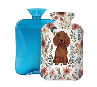 Mexpekil Bouillotte avec housse en flanelle douce de 2 L - Grande bouillotte pour soulager la douleur - Mains chaudes, pieds et corps - Cadeau idéal pour adultes et enfants - Motif chien marron floral