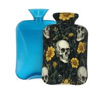 Mexpekil Bouillotte avec housse en flanelle douce de 2 L - Grande bouillotte pour soulager la douleur - Mains chaudes, pieds et corps - Cadeau idéal pour adultes et enfants - Motif tête de mort et