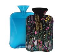 Mexpekil Bouillotte avec housse en flanelle douce de 2 L pour soulager la douleur, mains chaudes, pieds et corps, cadeau idéal pour adultes et enfants (fleurs sauvages brodées)