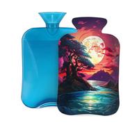 Mexpekil Bouillotte avec housse en flanelle douce de 2 L pour soulager la douleur, mains chaudes, pieds et corps, cadeau idéal pour adultes et enfants (nuit magique lune)