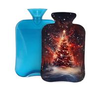 Mexpekil Bouillotte avec housse en flanelle douce de 2 L pour soulager la douleur, mains chaudes, pieds et corps, cadeau idéal pour adultes et enfants (arbre de Noël rouge magique)