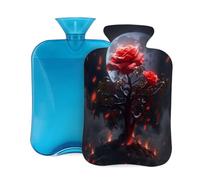 Mexpekil Bouillotte avec housse en flanelle douce de 2 L pour soulager la douleur, mains chaudes, pieds et corps, cadeau idéal pour adultes et enfants (rose magique lune arbre)