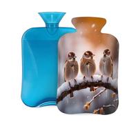 Mexpekil Bouillotte avec housse en flanelle douce de 2 L pour soulager la douleur, mains chaudes, pieds et corps, cadeau idéal pour adultes et enfants (oiseaux sur branche d'arbre)