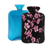 Mexpekil Bouillotte avec housse en flanelle douce de 2 L pour soulager la douleur, mains chaudes, pieds et corps, cadeau idéal pour adultes et enfants (fleur de cerisier rose)
