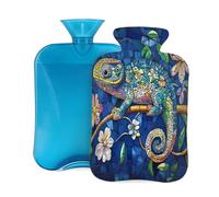 Mexpekil Bouillotte avec housse en flanelle douce de 2 L pour soulager la douleur, mains chaudes, pieds et corps, cadeau idéal pour adultes et enfants (motif géométrique lézard mandala)