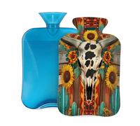 Mexpekil Bouillotte avec housse en flanelle douce de 2 L pour soulager la douleur, mains chaudes, pieds et corps, cadeau idéal pour adultes et enfants (mouton, tête de mort, tournesol)