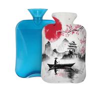 Mexpekil Bouillotte avec housse en flanelle douce de 2 L pour soulager la douleur, mains chaudes, pieds et corps, cadeau idéal pour adultes et enfants (peinture à l'encre japonaise)