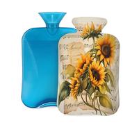 Mexpekil Bouillotte avec housse en flanelle douce de 2 L pour soulager la douleur, mains chaudes, pieds et corps, cadeau idéal pour adultes et enfants (chanson tournesol)