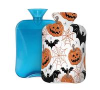 Mexpekil Bouillotte avec housse en flanelle douce de 2 L pour soulager la douleur, mains chaudes, pieds et corps, cadeau idéal pour adultes et enfants (chauve-souris citrouilles amusantes)