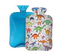 Mexpekil Bouillotte avec housse en flanelle douce de 2 L pour soulager la douleur, mains chaudes, pieds et corps, cadeau idéal pour adultes et enfants (dinosaures, divers)