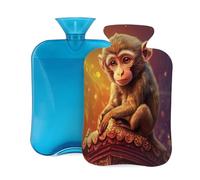 Mexpekil Bouillotte avec housse en flanelle douce de 2 L pour soulager la douleur, mains chaudes, pieds et corps, cadeau idéal pour adultes et enfants (signes du zodiaque singe)