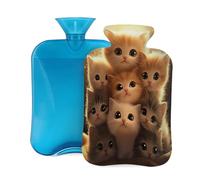 Mexpekil Bouillotte avec housse en flanelle douce de 2 L pour soulager la douleur, mains chaudes, pieds et corps, cadeau idéal pour adultes et enfants (chats mignons amusants)