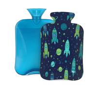 Mexpekil Bouillotte avec housse en flanelle douce de 2 L pour soulager la douleur, mains chaudes, pieds et corps, cadeau idéal pour adultes et enfants (bleu fusée spatiale)