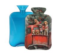 Mexpekil Bouillotte avec housse en flanelle douce de 2 L pour soulager la douleur, mains chaudes, pieds et corps, cadeau idéal pour adultes et enfants (arbre de Noël, camion, chien)