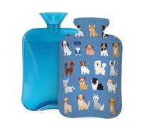 Mexpekil Bouillotte avec housse en flanelle douce de 2 L pour soulager la douleur, mains chaudes, pieds et corps, cadeau idéal pour adultes et enfants (chien de différentes races)