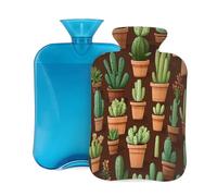Mexpekil Bouillotte avec housse en flanelle douce de 2 L pour soulager la douleur, mains chaudes, pieds et corps, cadeau idéal pour adultes et enfants (diverses plantes de cactus)