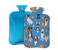 Mexpekil Bouillotte avec housse en flanelle douce de 2 L pour soulager la douleur, mains chaudes, pieds et corps, cadeau idéal pour adultes et enfants (chiens de différentes races)