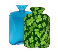 Mexpekil Bouillotte avec housse en flanelle douce de 2 L pour soulager la douleur, mains chaudes, pieds et corps, cadeau idéal pour adultes et enfants (vert trèfle)