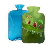 Mexpekil Bouillotte avec housse en flanelle douce de 2 L pour soulager la douleur, mains chaudes, pieds et corps, cadeau idéal pour adultes et enfants (coccinelles amusantes)