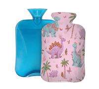 Mexpekil Bouillotte avec housse en flanelle douce de 2 L pour soulager la douleur, mains chaudes, pieds et corps, cadeau idéal pour adultes et enfants (arbre dinosaures rose)