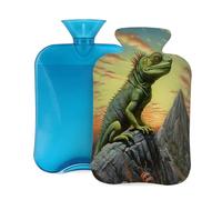 Mexpekil Bouillotte avec housse en flanelle douce de 2 L pour soulager la douleur, mains chaudes, pieds et corps, cadeau idéal pour adultes et enfants (montagne lézard)