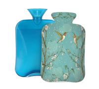 Mexpekil Bouillotte avec housse en flanelle douce de 2 L pour soulager la douleur, mains chaudes, pieds et corps, cadeau idéal pour adultes et enfants (oiseaux volants, branche d'arbre)