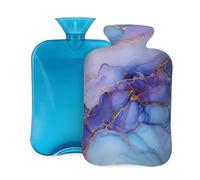 Mexpekil Bouillotte avec housse en flanelle douce de 2 L pour soulager la douleur, mains chaudes, pieds et corps, cadeau idéal pour adultes et enfants (marbre bleu violet)