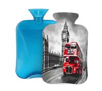 Mexpekil Bouillotte avec housse en flanelle douce de 2 L pour soulager la douleur, mains chaudes, pieds et corps, cadeau idéal pour adultes et enfants (bus de New York)