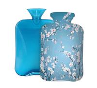 Mexpekil Bouillotte avec housse en flanelle douce de 2 L pour soulager la douleur, mains chaudes, pieds et corps, cadeau idéal pour adultes et enfants (branches de cerisier bleues)