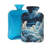 Mexpekil Bouillotte avec housse en flanelle douce de 2 L pour soulager la douleur, mains chaudes, pieds et corps, cadeau idéal pour adultes et enfants (ours polaire hiver)