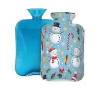 Mexpekil Bouillotte avec housse en flanelle douce de 2 L pour soulager la douleur, mains chaudes, pieds et corps, cadeau idéal pour adultes et enfants (bonhomme de neige, flocons de neige, étoiles)