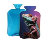 Mexpekil Bouillotte avec housse en flanelle douce de 2 L pour soulager la douleur, réchauffer les mains, les pieds et le corps, cadeau idéal pour adultes et enfants (lézard)