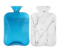 Mexpekil Bouillotte avec housse en PVC blanc marbré noir de 2 L pour soulager la douleur, les pieds, le dos, la chaleur