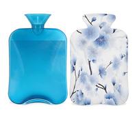 Mexpekil Bouillotte avec housse en PVC pour soulager la douleur, les pieds, le dos, la chaleur Bleu et blanc 2 l