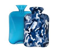 Mexpekil Bouillotte avec housse en PVC pour soulager la douleur, les pieds, le dos, la chaleur - Bleu gris blanc
