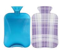 Mexpekil Bouillotte avec housse en PVC violet lavande blanc à motif écossais 2 L pour soulager la douleur, les pieds, le dos, la chaleur